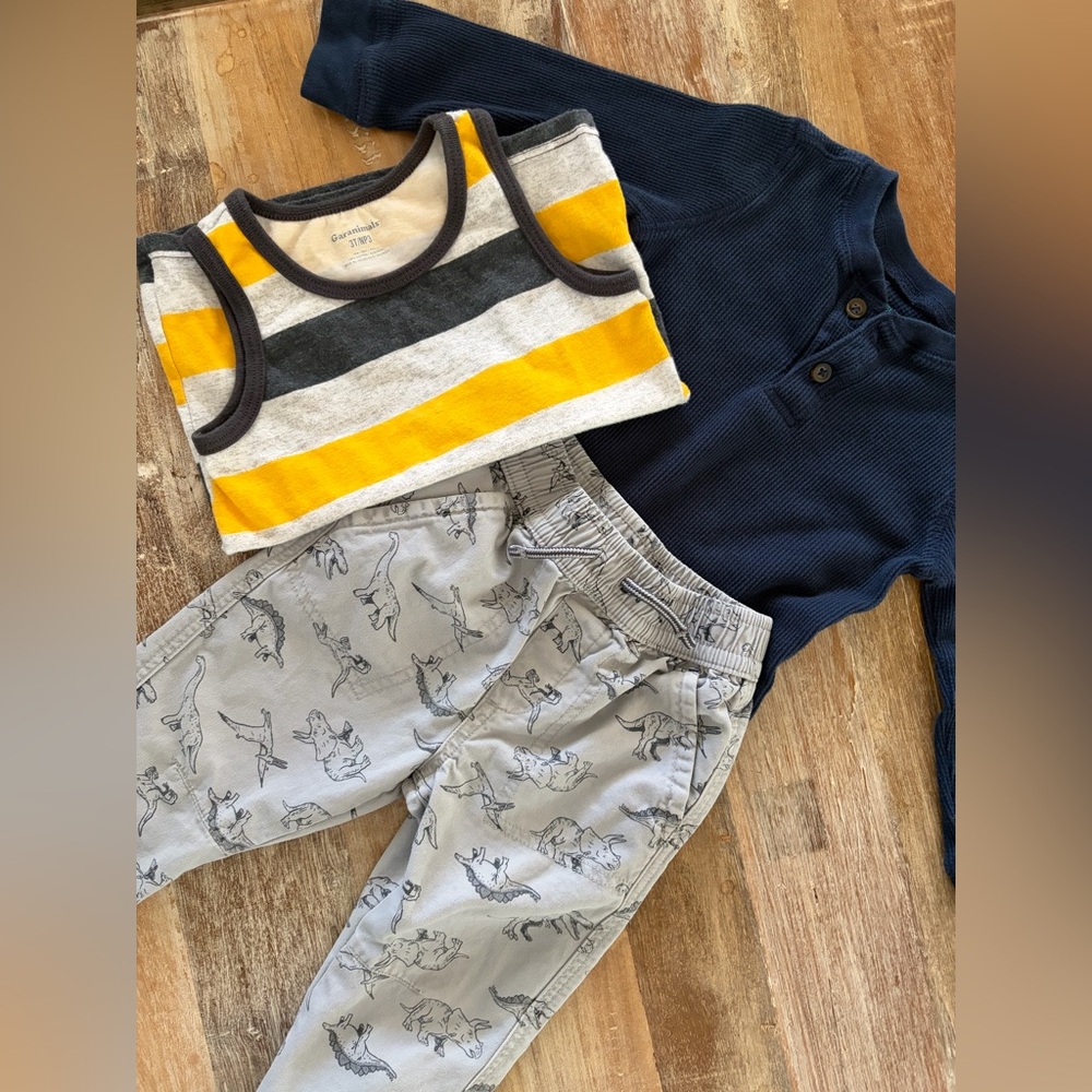 Garanimals Dinosaur Drawstring Pants w/ Henley & Tank Top, 2T